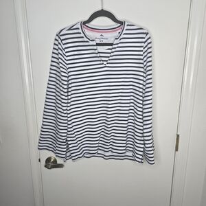 Tommy Bahama Women's Navy and White Striped Long Sleeve Tunic Size Medium